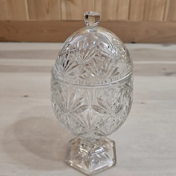 Vintage Egg Shape Cut Crystal Glass Candy Dish With Lid 8.5" Gorgeous - Picture 13 of 15